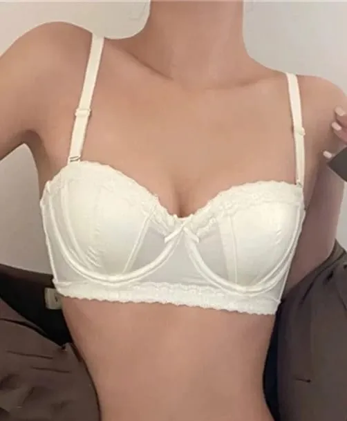 Hot Item French Inspired Minimizer Bra Women Satin Lace Thin Cup Soft Underwire Uplifting Centering Anti-Sagging Solid Comfort — image 16