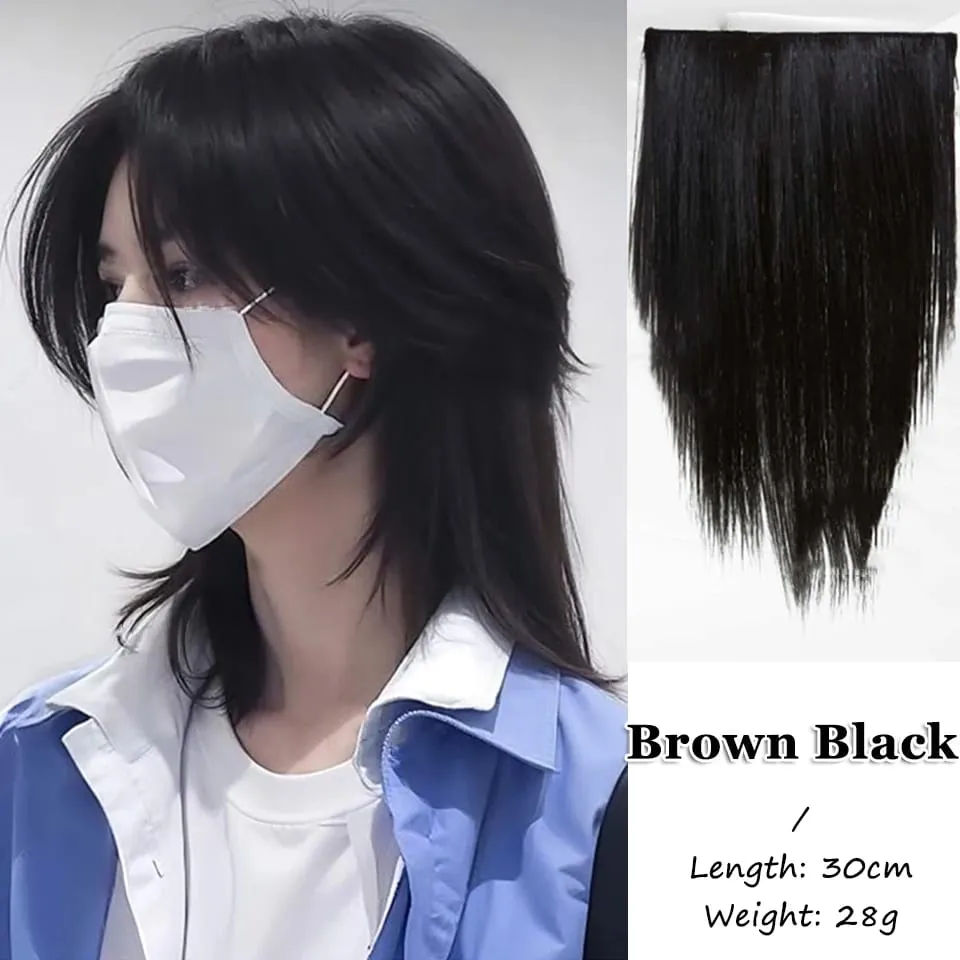 Synthetic Short Light Natural Men's One-piece Korean Style Invisible Wolf Tail Mullet Wig Extensions