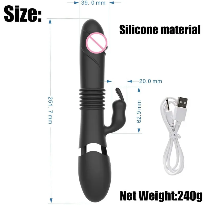 Silicone Rabbit Vibrator 3-in-1 G-Spot Clit Anal Beads Stimulator 10 Modes Thrusting Vibrating Sex Toy for Women — image 8