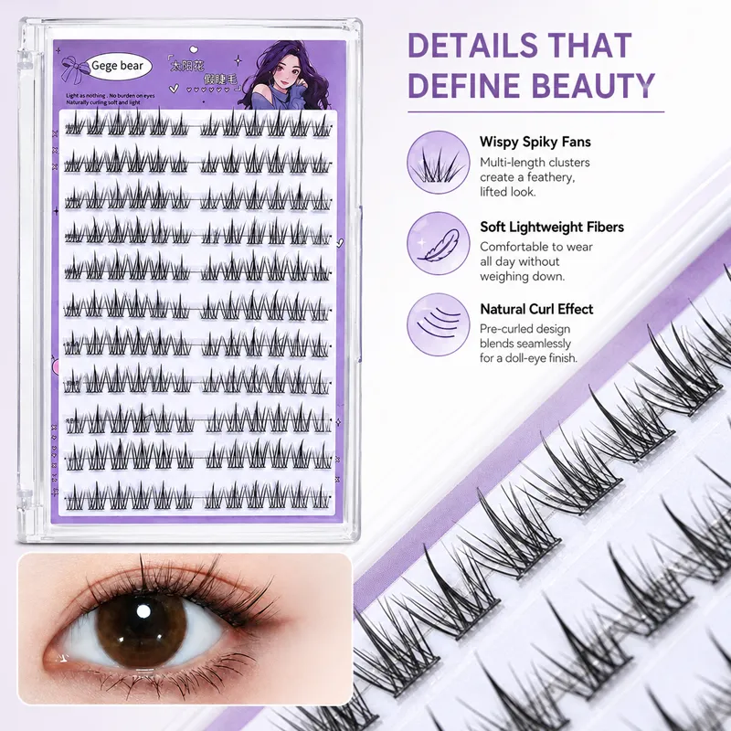 Gege Bear No Glue False Eyelashes Self Adhesive Lash Clusters Wispy Sunflower Style Natural Doll Eye Easy Apply Makeup — image 2