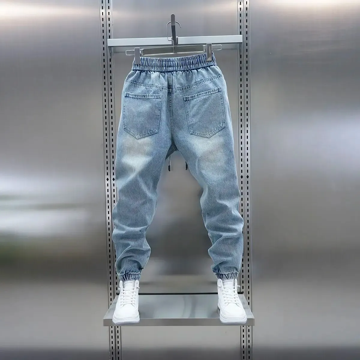 2026 Light Blue Gradient Harem Jeans Outdoor Casual Loose Fit Long Trousers Brand Men's Clothing — image 3