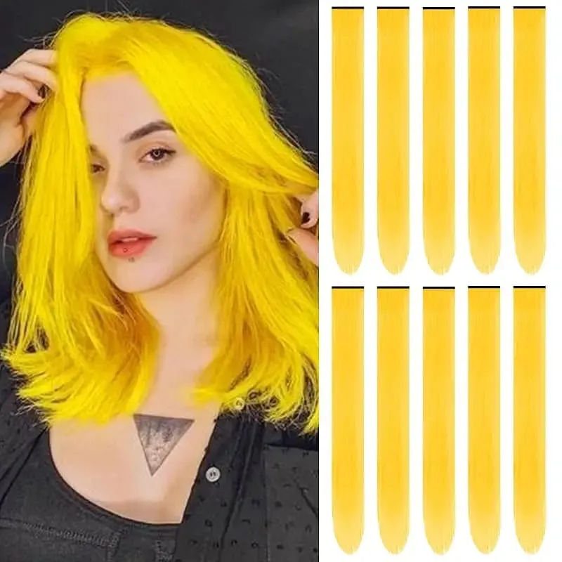1 5 11 Pcs/lot Clip in Hair Extensions Multi-Colors Highlights Synthetic Hair 22 inch Rainbow Hairpieces for Girls Women 2030 — image 13