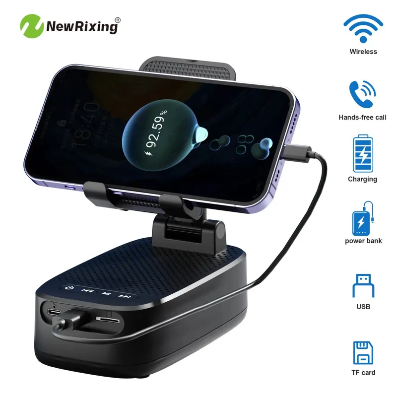 Wireless Phone Holder Portable Speaker Speaker Phone Holder Emergency Power Bank 1800mAh Battery USB Charging Hands-Free