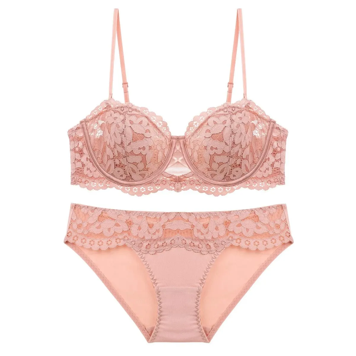 Half Cup Push Up Lace Bra Panties Set Underwear Bunny Ears Thin Lined Removable Straps Non-slip Widen Side Support Sexy Lingerie — image 2