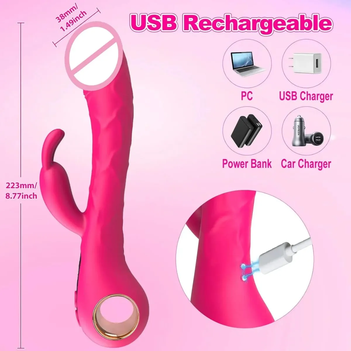 Female LCD Display Rabbit Ear Vibrator Clitoris Nipple Gspot Tease Dildo Stimulator Vagina Masturbator Sex Toys for Women Couple