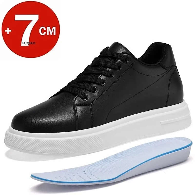 Fashion PU Leather Elevator Shoes for Men 7CM Invisible Height Increase White Sneakers for Women Heightening Casual Sprots Shoes