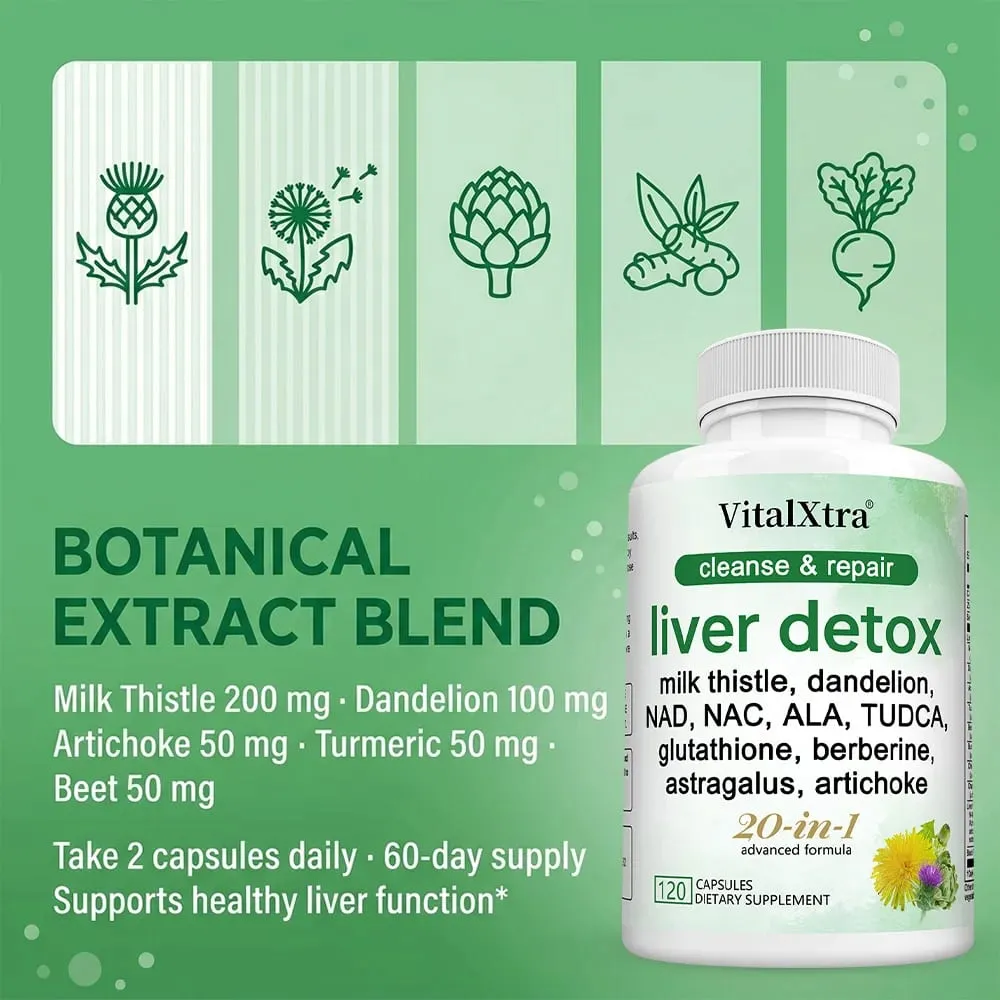 Liver Detox & Repair Capsules with Milk Thistle Dandelion & Turmeric Liver Cleanse Nourishing Antioxidant & Digestion Support — image 4