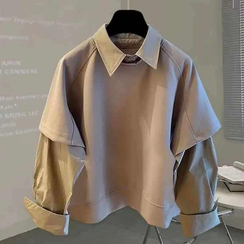 Sonbahar Kış için iki parçalı Eklenmiş uzun kollu Gömlek erkek Yeni Kazak Kore Tarzı Trendy Gevşek Moda Çok Yönlü Üst — image 2
