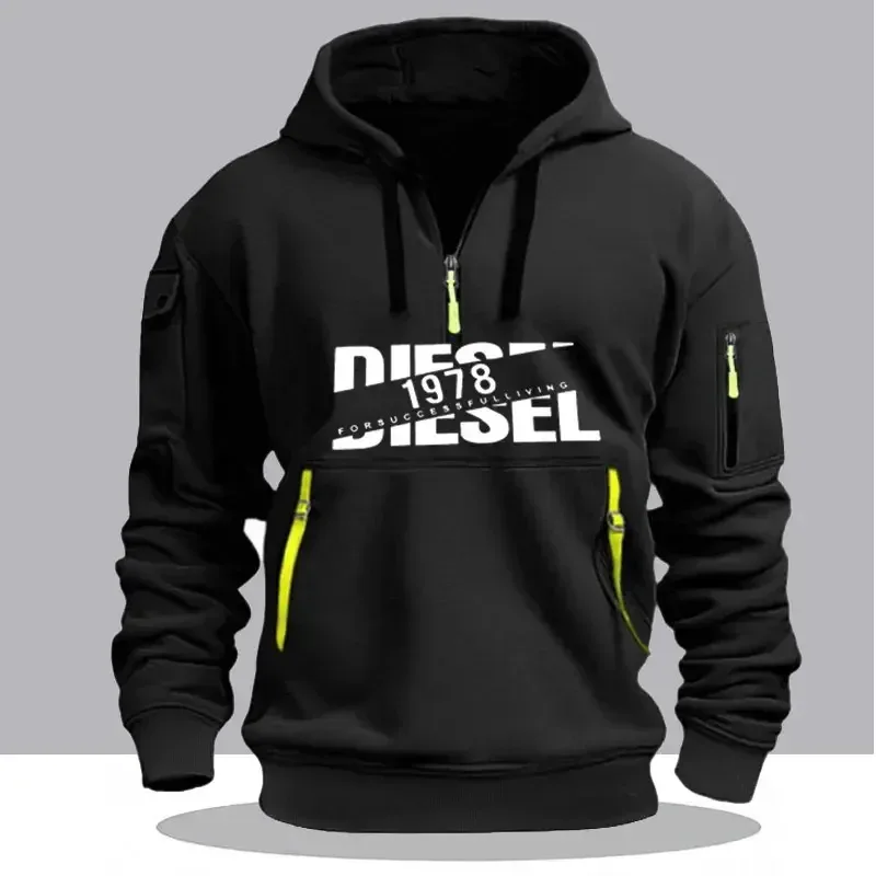 Men Casual Hooded Collar Drawstring Hoodies Sweatshirts Long Sleeve Shirts Outdoor Streetwear Lightweight Zipper Design Pullover — image 4