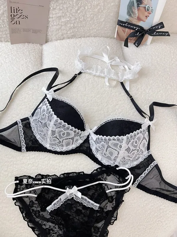 Ladies Halter Neck Lace Bra Detachable Bow Design Underwire Push Up Brassiere Side Breast Collection Daily Intimates Lingerie — image 11