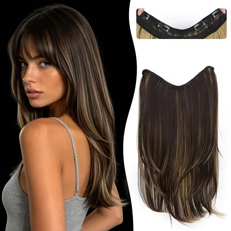 22Inch Synthetic V-Shaped Long Layered Straight Hair Extensions Invisible Increase Volume Fashion Lazy Hairstyle for Women — image 10