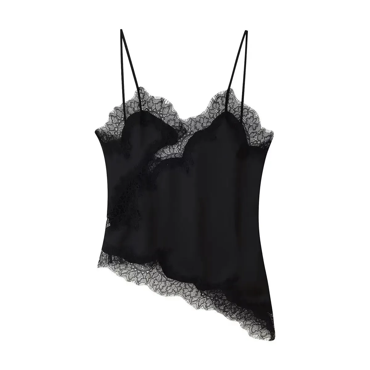 Women Sexy Satin Lace Trim Cami Tops Silk V Neck Spaghetti Strap Tanks Tops Y2k Coquette Loose Going Out Camisoles Streetwear