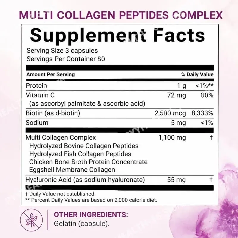 Multi Collagen Peptides Kapslar med Biotin Vitamin C och Hyaluronsyra Innehåller ägg och fisk 240 kapslar — image 2