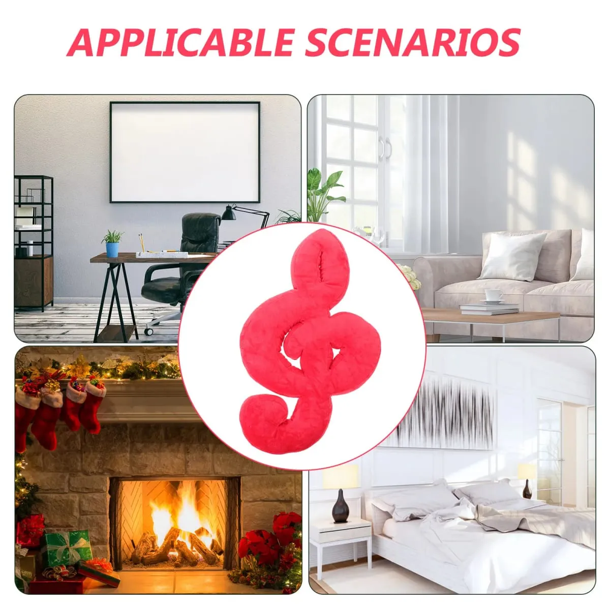 Musical Note Shaped Pillow Cozy Supportive Aesthetic Throw Cushion for Couch Sofa Bed Chair Workspace 20.44x12.97x3.14 Inch Red
