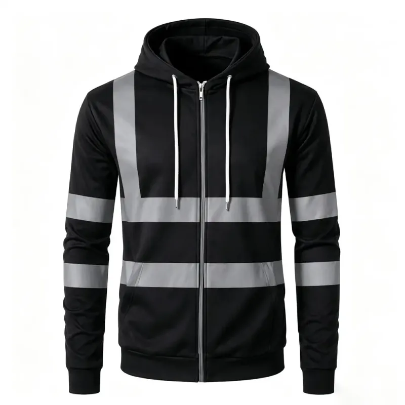 Autumn Fashion Men Drawstring Hooded Top 3D Printed Stripe Full Zip Sweatshirt Outdoor Casual Safety Work Outerwear Hoodie — image 1