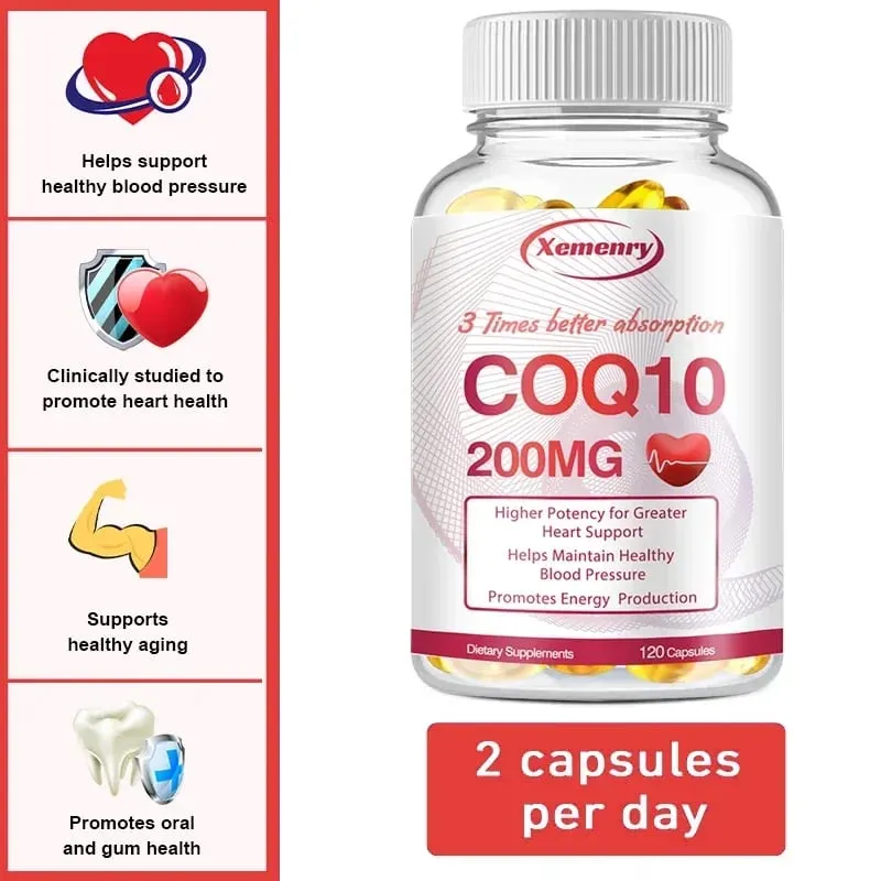 Coenzyme Q10 Capsules 200mg -Provide Energy Support Heart and Cardiovascular Health Promote Metabolism Anti-oxidation