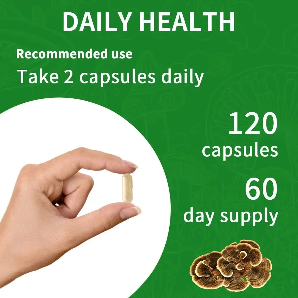 Turkey Tail Mushroom Supplement Boosts The Immune System Promotes Health and Vitality Vegan Non-GMO 120 Capsules — image 6