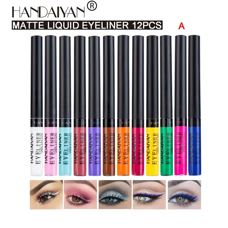 12 Colors Waterproof Eyeliner Pen Set Matte Long Lasting 24 Hours Fluorescent Eye Liner Pencils for Face Makeup Decoration