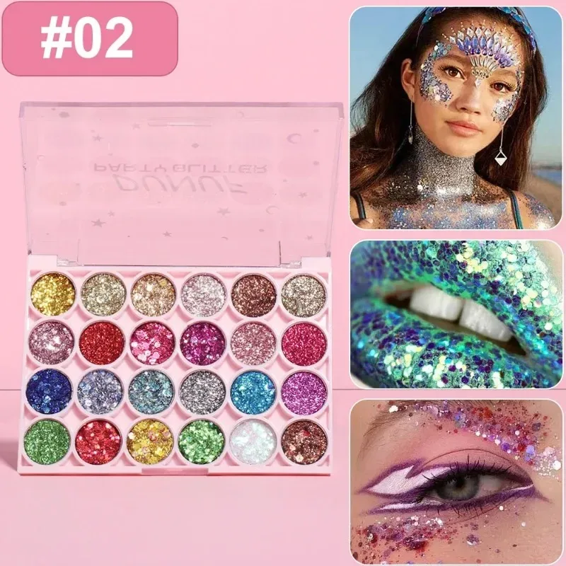 24 Colors Body Face Glitter Gel Palette Multifunctional Waterproof Eye Hair Loose Sequins Eyeshadow Party Deco Makeup Cosmetics
