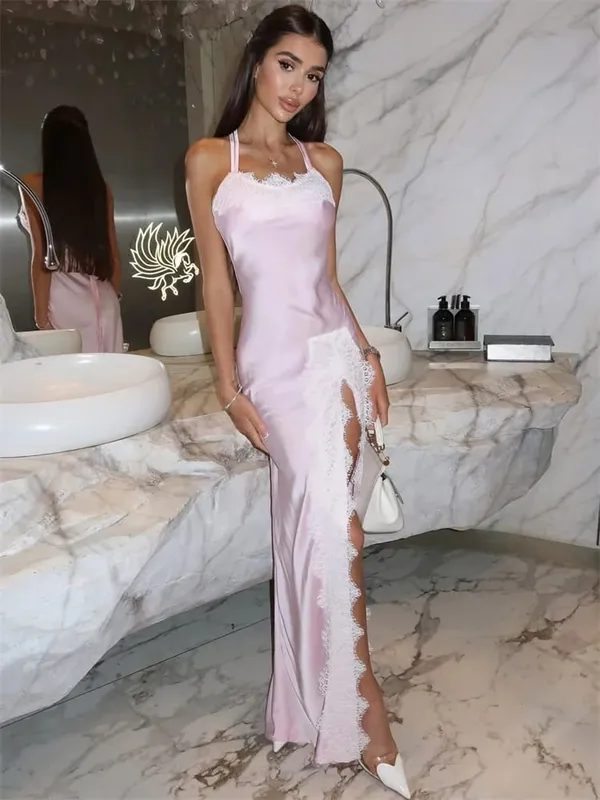 Tossy Lace Elegant Patchwork Long Dress For Women Backless Lace-Up Satin Slim Party Dress Evening Female Bandage Maxi Dress 2025 — image 9