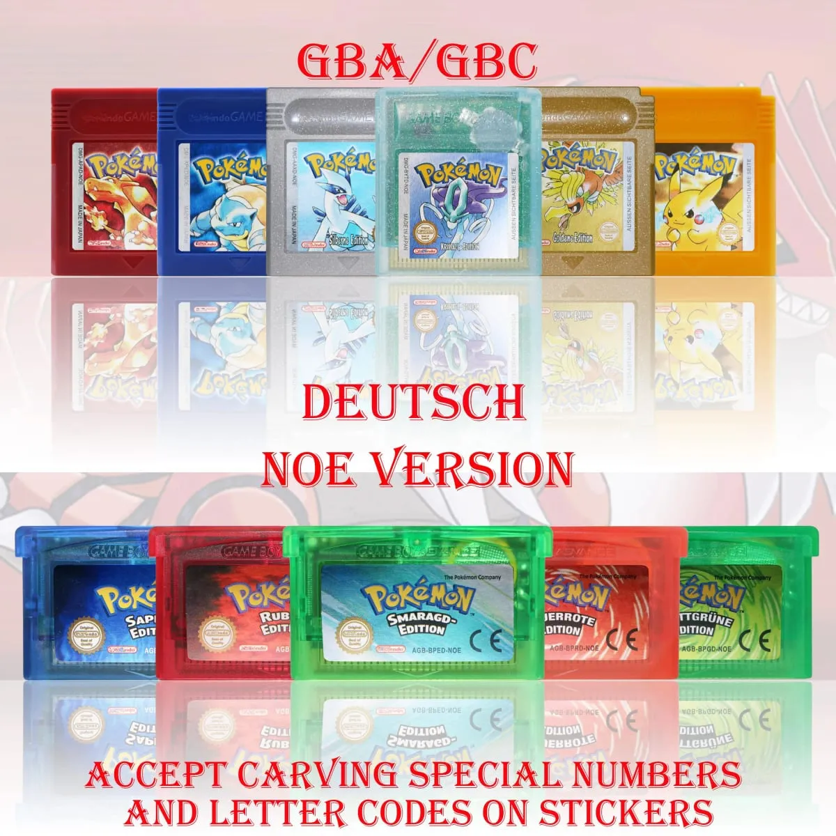 GBC/GBA NOE Version Pokemon Kristall/Smaragd/Feuerrote/Blattgrune/Rubin Game Cartridge Video Game Card High Quality With Battery — image 1