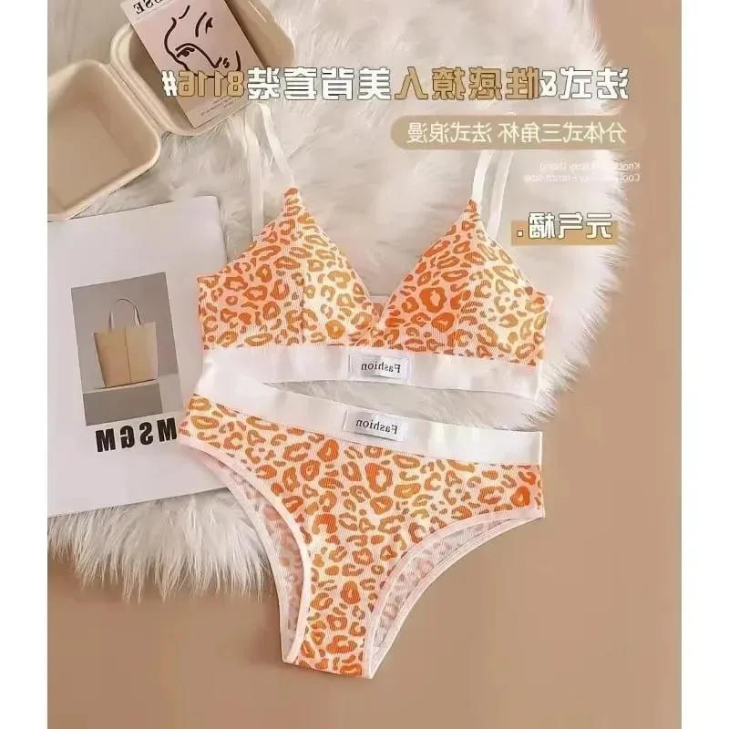 1/3Pcs Seamless Bra Set Low Waist Panties Leopard Bralette Sexy Lingerie Set Vneck Sport Brassiere Female Cotton Underwear — image 8