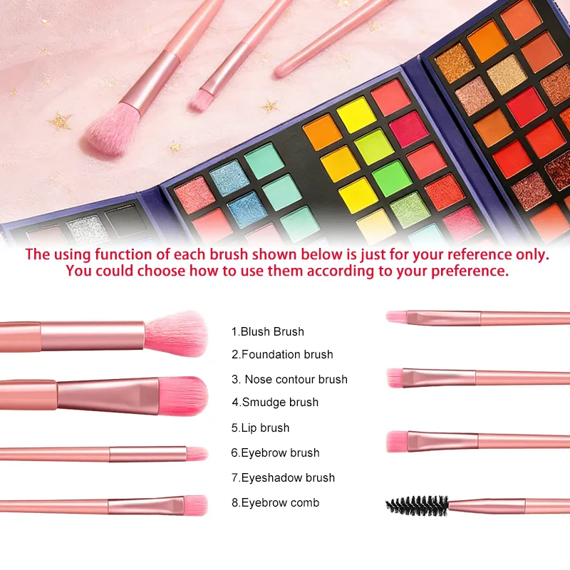 72 Colors Eyeshadow Palette with 8Pcs Makeup Brushes Matte Shimmer Glitter Bright Colorful Eye Shadow Makeup Kit for Party Stage