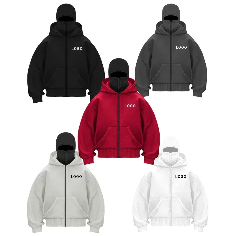 Customized Double-hooded Zipper Hoodies Men Personality Printed Long Sleeve Zip Up Sweatshirts Women Ninja Mask Pullovers Jacket — image 6