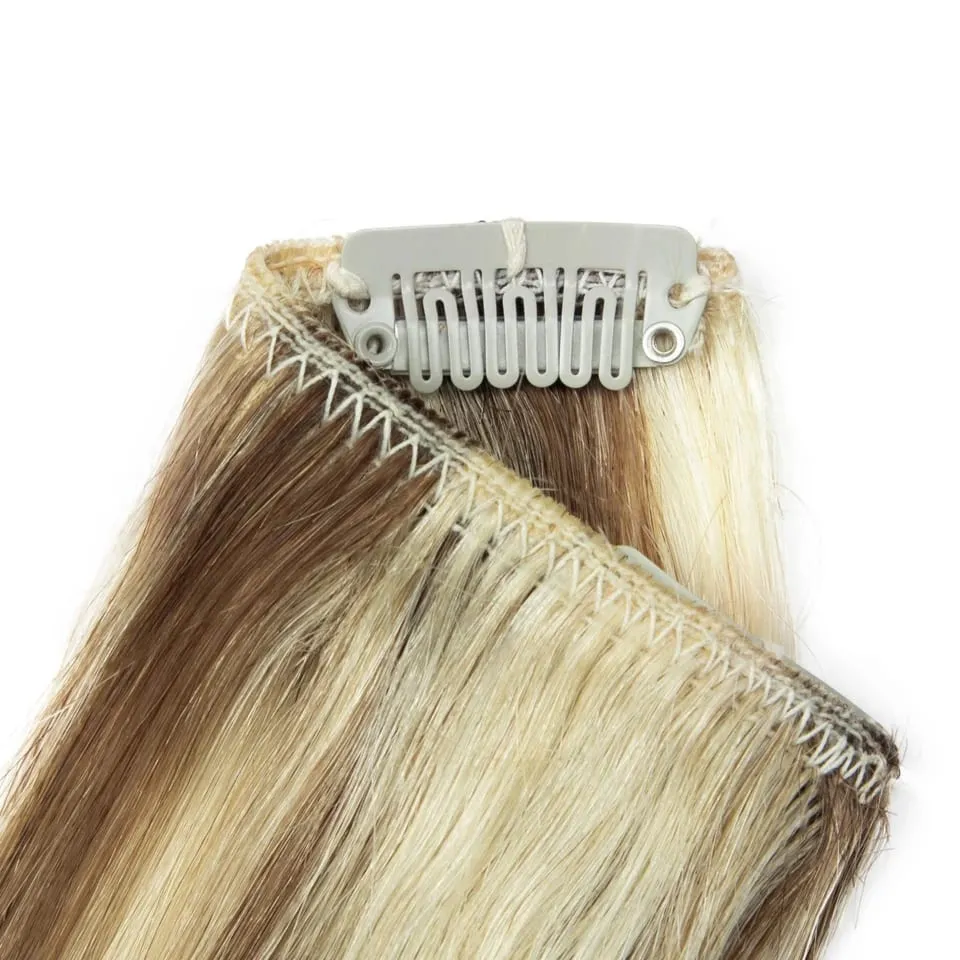 7PCS Seamless Clip in Human Hair Extensions 14-22 Inch Dark Brown to Chestnut Brown Ombre Double Weft Remy Hair for Women Natura