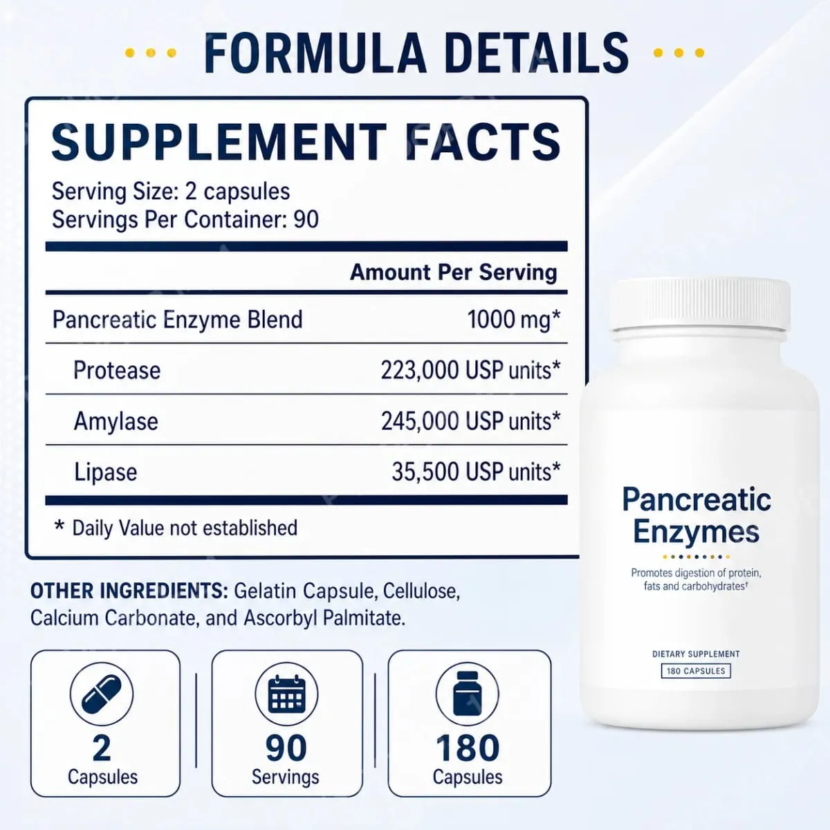 Digestive Enzyme Supplement 180 Capsules Pancreatic Enzyme Blend Protease Amylase Lipase Supports Protein Fat Carb Digestion — image 3