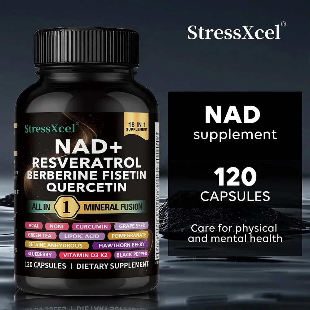 NAD+ Supplement with Resveratrol & Quercetin - Boost NAD+ Levels Energy & Anti-Aging Support - Vegan 120 Softgels