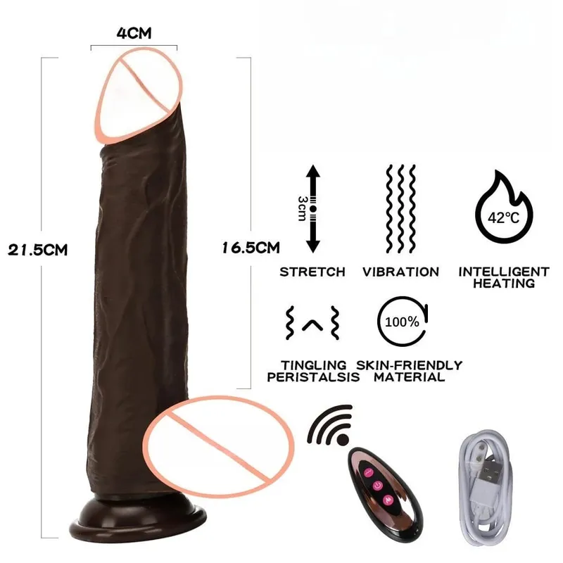 Realistic Dildo Telescopic Vibrating Heating Vibrator Big Penis Penetration Anal Butt Plug G Spot Dick Adult Sex Toys for Women