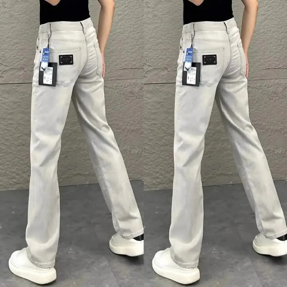 2026 Luxury Jeans for Man Original White Gray Draped Jeans for Men Summer New Slim Fit Trendy Straight-leg Slimming Casual Pants — image 2