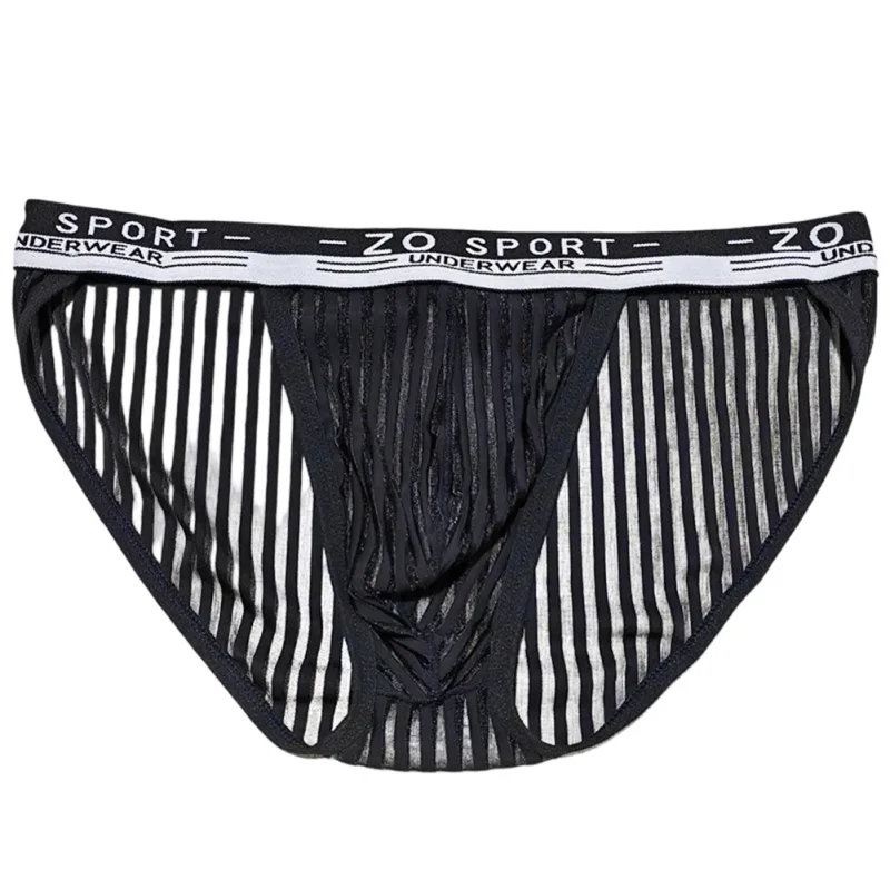 Striped Men's High Slit Sexy Pouch Underwear Ice Silk See Through Comfortable Male Triangle Briefs Man Underclothes — image 13