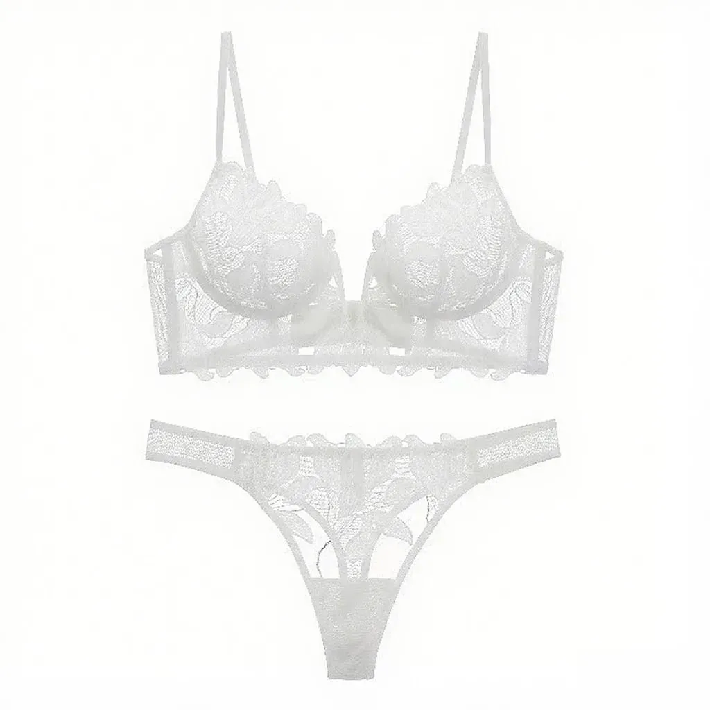 Ensemble de Lingerie en dentelle florale rouge pour femmes, soutien-gorge à armatures transparentes, bonnet fin, culotte tanga assortie, Sexy, ajouré, intimes — image 8