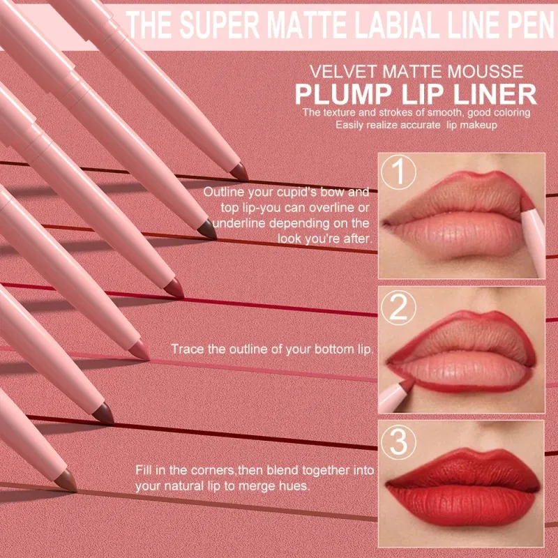6pcs Matte Lip Liner Set Nude Brown Smooth Rose Red Pigmented Long Lasting Rotatable Lipstick Pencil Kit for Smooth Finish — image 3