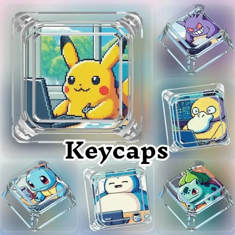 Creative Workman Style Pokémon Doll Transparent Single Keycap Cartoon Cute Snorlax Pikachu Cross Axis Mechanical Keyboard Keycap — image 1