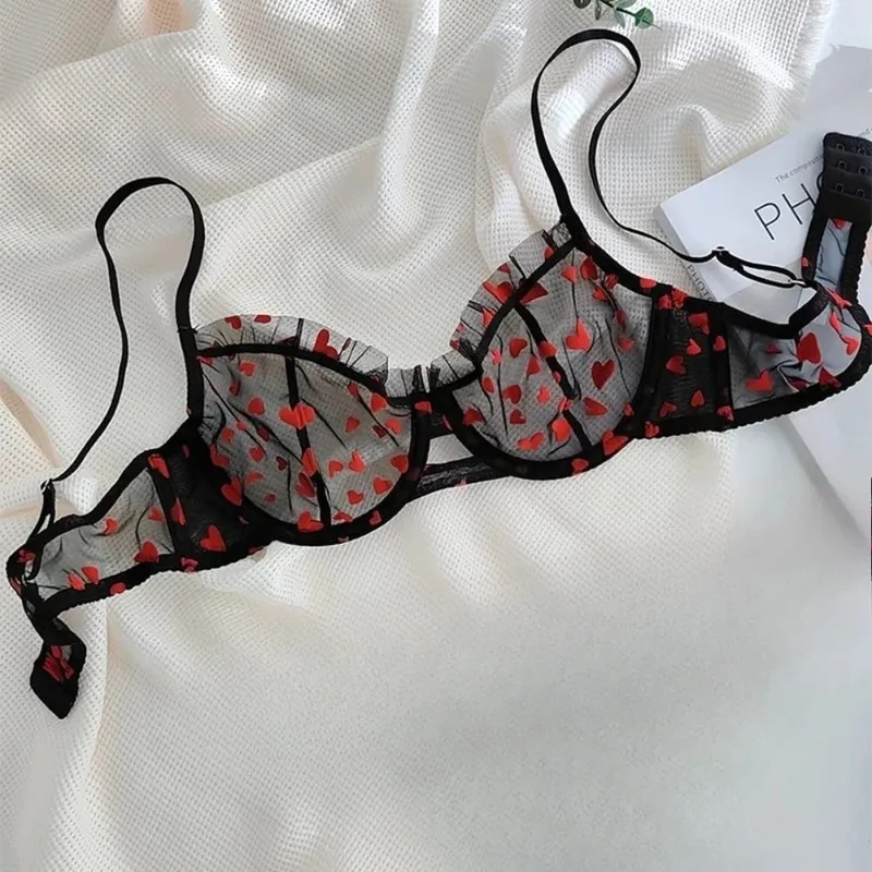 Women Heart Pattern Lace Underwire Bra Set Light Mesh Support Daily Intimates Lingerie Underwear Size 32‑38AB Women — image 10