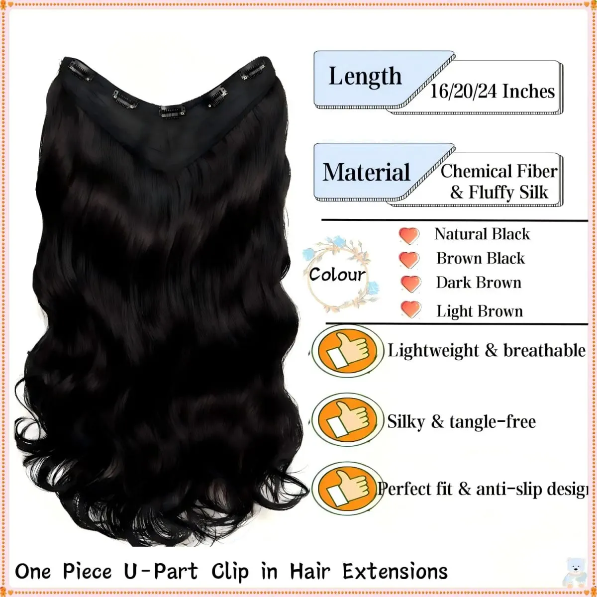 16-24 Inch U-Shape Lace 5 Clips Clip In Hair Extensions Synthetic Long Wave Curly Heat Resistant Full Shine Hair For Women — image 2