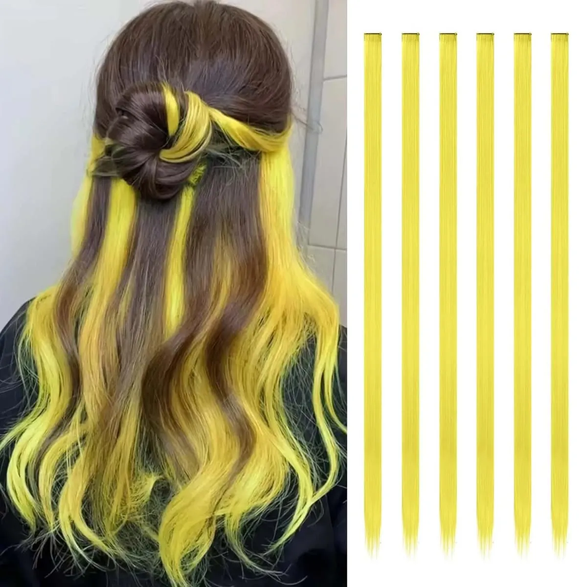 6 Pcs Clip Extensions Synthetic 24 Inch Colored Hair Extensions Party Highlights Long Straight Hairpieces for Women Kids Girl — image 8