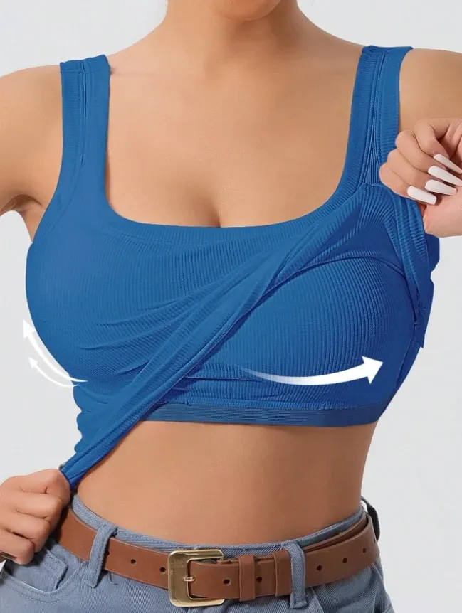 2026 Summer Women's Western-style One-piece Built-in Bra Ribbed Square Neck Slimming Versatile Outerwear Base Layer Tank — image 10
