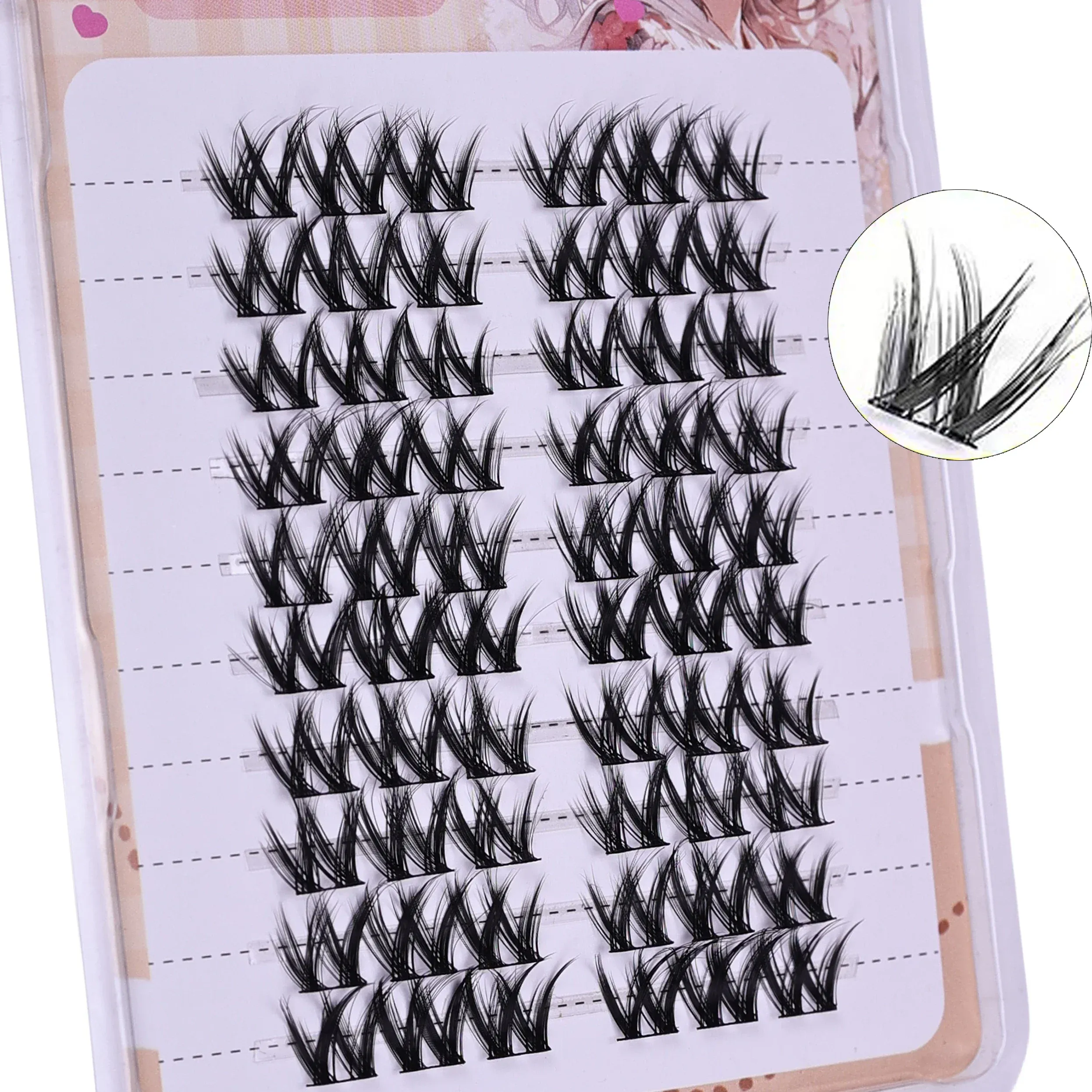 Light Matte Fiber W-Shape Fluffy Cluster Lashes 10 Rows 60 Uncut Clusters Natural DIY Anime Eye Makeup Lashes for Daily Office — image 3