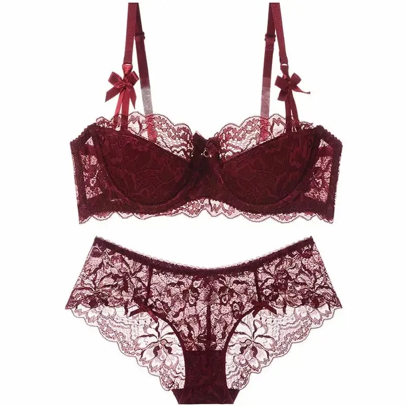 セクシー Trend Summer Half Cup Bra Set Thin Large Bust Minimizer Gathered Abstinence Lingerie For Women Daily Sleep Casual Wear — image 12