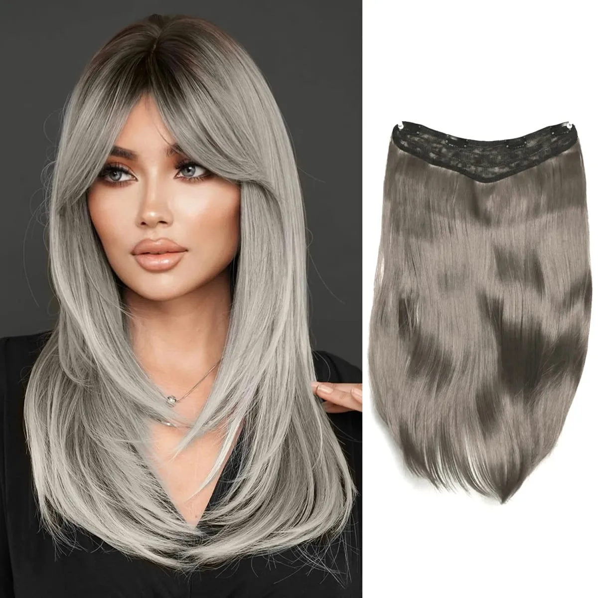 18inch V-shaped clip in hair extension layered hair extension adds volume.made of synthetic fiber for women — image 12