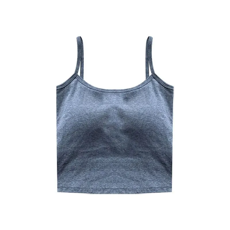 1PC Women's Solid Color Spaghetti Straps Sleeveless Slim Camisole With Chest Pad — image 7