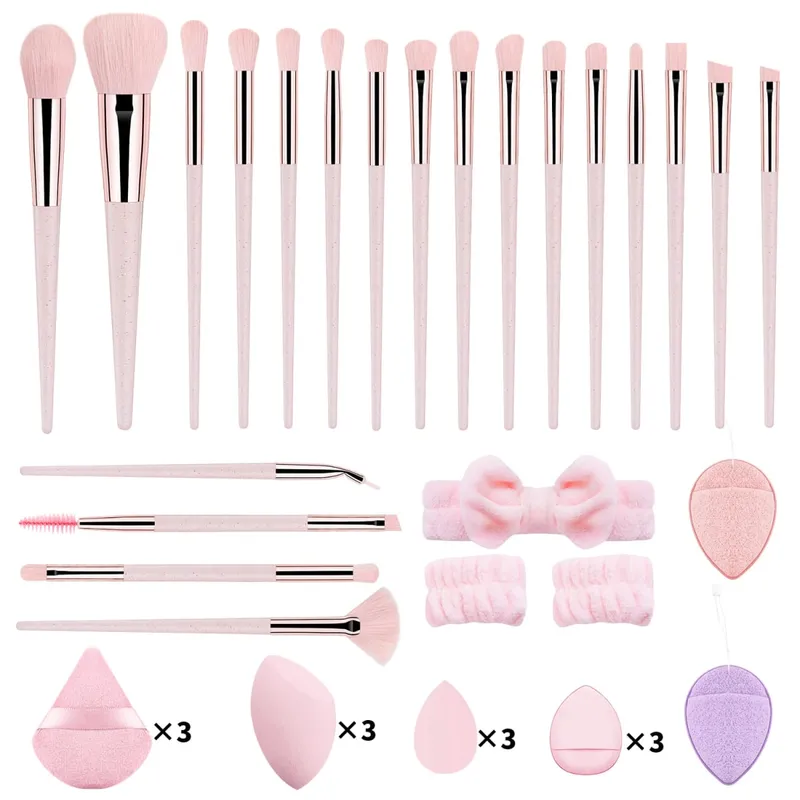 37Pcs Makeup Tool Kit 20Pcs Makeup Brushes With Hairband Wristband Powder Puff Facial Sponge — image 9