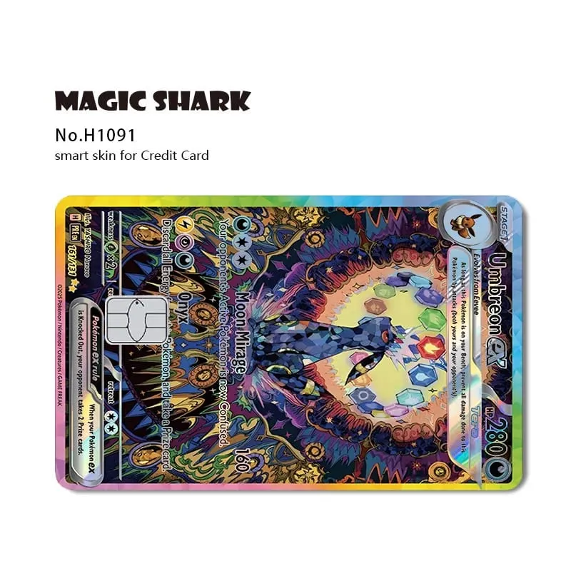 Magic Shark Mew Charizard EX Eevee Gengar Pikachu TCG Card Holographic Laser Skin Film Sticker for Bank Credit Card — image 29