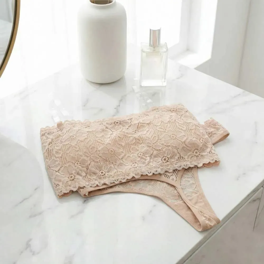 Lace Sheer Flower Thong Bra Set Embroidery Invisible Straps Floral Panties Bra Kit Hollow Lingerie Underwear for Women Women — image 1