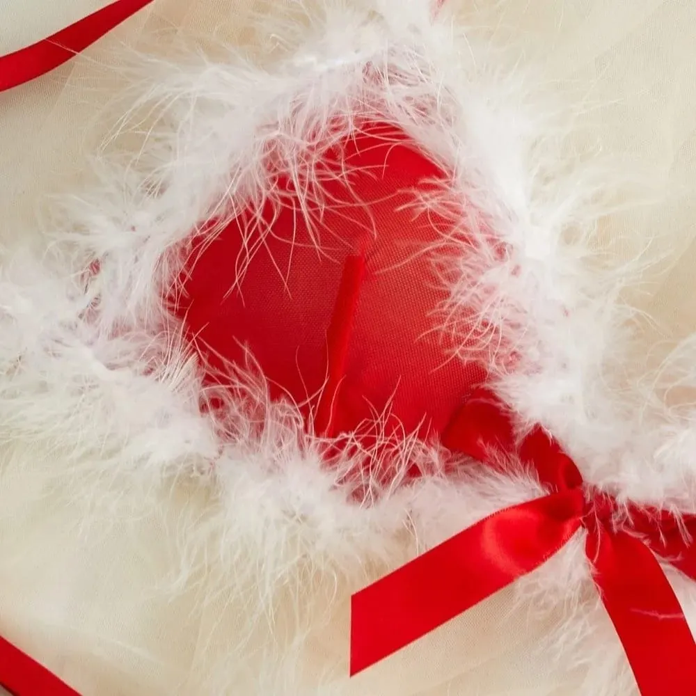 Furry Women's Underwear Wireless Mesh Transparent Lingerie Set Bow Decor Romantic Intimate Bra Panties Suit Valentine's Day — image 3