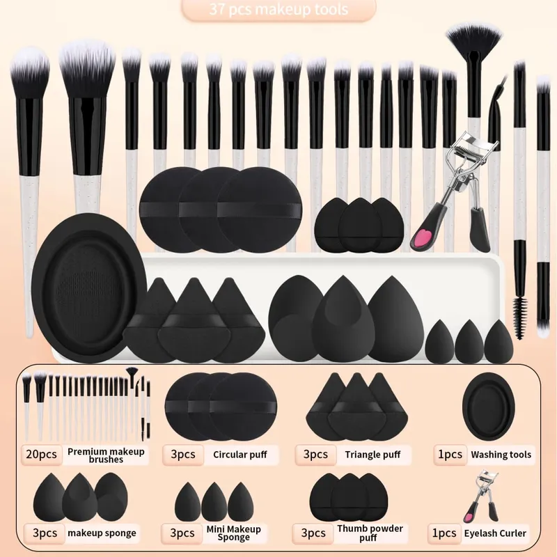20 makeup brushes+3 round powder puffs+3 triangular powder puffs+3 beauty eggs+3 finger powder puffs+3 mini beauty eggs+1 washin — image 12